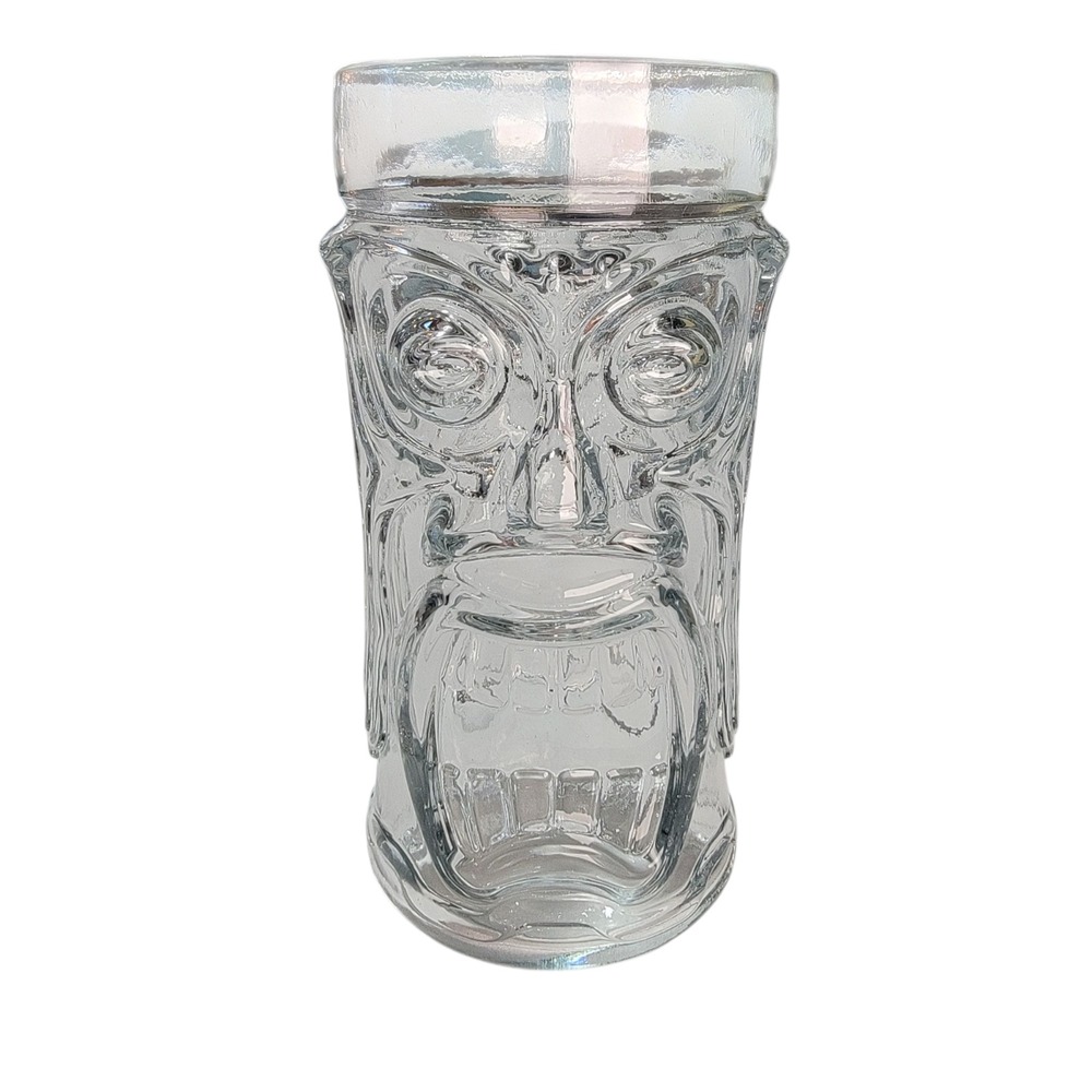 Anchor Hocking‎ Clear Glass Screaming Tiki  Face Tumbler 6"